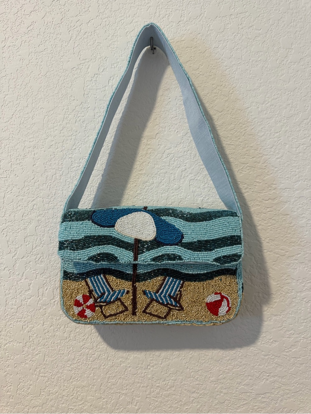 Marshalls Light Blue Beaded Beach Motif Shoulder Bag